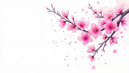 Naklejka premium Cherry blossom branch with soft pink blooms, watercolor elegance
