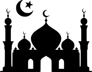 Simple Silhouette of a Majestic Mosque with Crescent Moon and Star