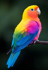 Fototapeta premium A bird with rainbow-colored feathers is sitting on top of a tree