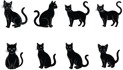 set of cats silhouettes