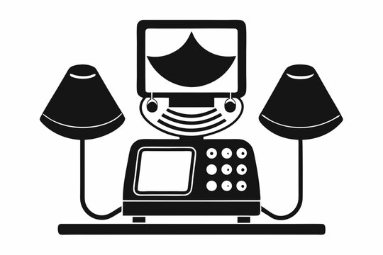 black ultrasound machine with lamps, medical equipment clip art preview