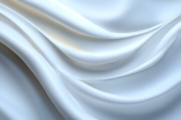 Fototapeta premium Elegant white silk fabric with soft flowing waves and gentle folds creates luxurious texture against light background, suitable for wedding and fashion designs.
