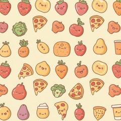 Illustrated Pattern Animals, Doodle, Food