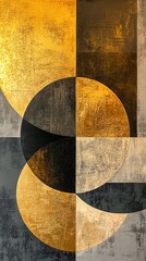 Abstract Geometric Composition with Gold and Black Accents.