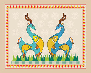 Indian Folk Art: Deer and Fish Motif in Exquisite Madhubani Painting. Madhubani art, Mithila painting, Indian folk art, Madhubani deer fish