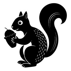 Squirrel holding an acorn  silhouette vector illustration 