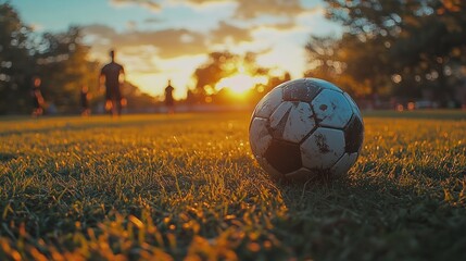 Youth Soccer Training Players Practicing on Vibrant Field with Black and White Soccer Balls at Sunset