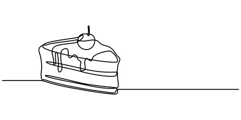 Slice of Cake Continuous Line Icon, Slice of Cake Continuous Line Art Illustration, A single line drawing of a cake. Continuous line thanksgiving cake icon in color. One line icon. Vector illustration