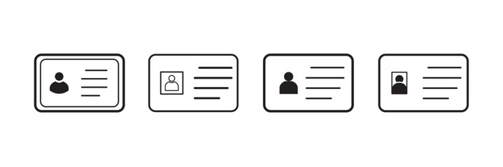 Outline ID card icon, with editable stroke. Personal ID card, driver license pictogram. National ID document, passport, identification identity, personal badge, work pass, verification. Vector icon
