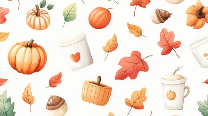 Autumn Leaves and Pumpkins Pattern with Warm Colors and Cozy Vibes