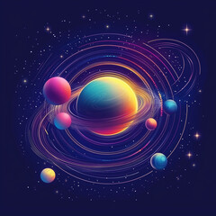 Colorful solar system with nine planets which orbit sun. Galaxy discovery and exploration. Realistic planetary system in deep space vector illustration. Astronomy and astrophysics science poster © MuhammadBilal