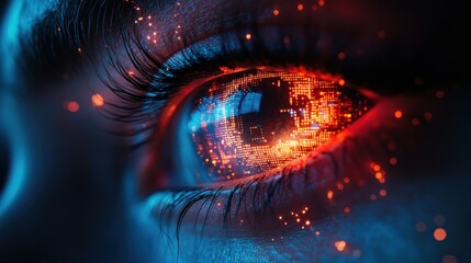 Futuristic Eye Scanning Cyberspace Biometric Technology with Augmented Reality Holographic Identification and Digital Circuitry