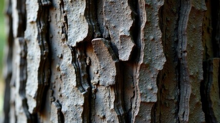 Detailed Close-up of Tree Bark Texture Showing Intricate Patterns and Natural Variations in Color and Shape