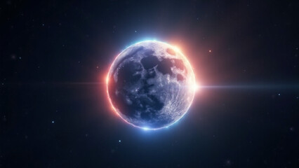 Fototapeta premium Glowing Blue Planet Surrounded by Stars in Dark Space Background
