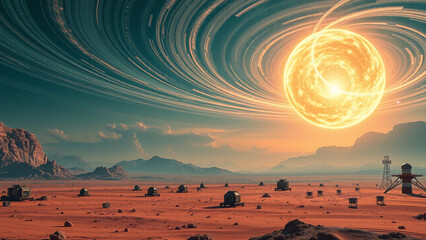 Surreal Landscape with Stars and Celestial Bodies in Space