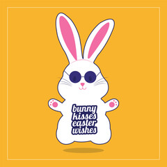 Bunny kisses easter wishes, vector easter bunny, rabbit cartoon modern typography, easter bunny character illustration
