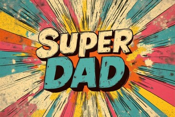 Colorful vintage background celebrating father's day with a comic book style and the words super dad