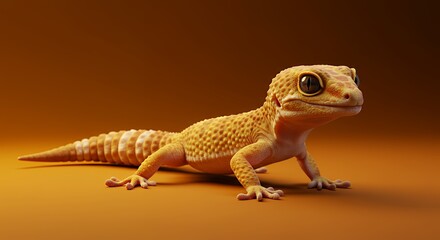 Obraz premium Leopard Gecko Standing Alert on Brown Background in Studio Lighting