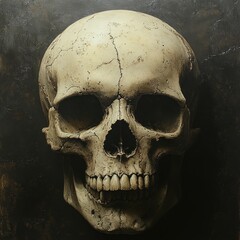 Obraz premium Hyper-Realistic Skull Portrait with Dramatic Chiaroscuro Lighting in Minimal Background