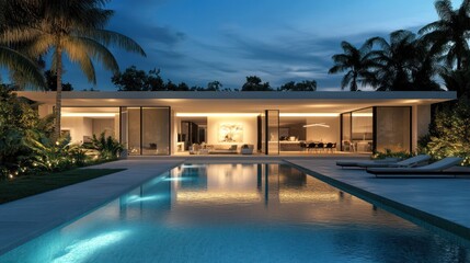 Fototapeta premium Modern villa twilight poolside tropical