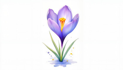 Naklejka premium Delicate crocus flower blooming in watercolor, spring symbolism