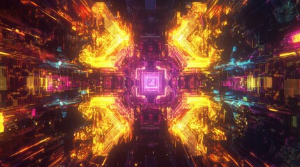 Obraz premium Holographic Quantum Processor Glowing with Intricate High Fidelity Gathering