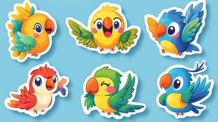 Adorable Cartoon Parrot Stickers: A Colorful Digital Illustration AI Generated