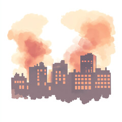 Fototapeta premium A digital illustration of a city skyline surrounded by colorful smoke, evoking feelings of urban life and environmental concerns, perfect for projects focused on cityscapes and pol
