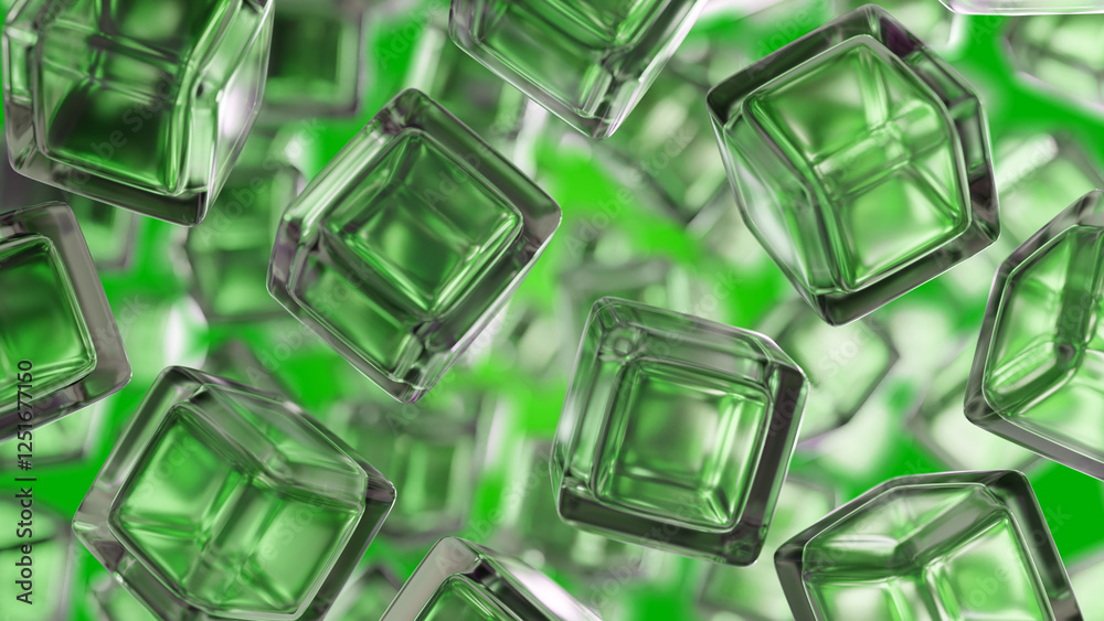Poster background with transparent cubes. abstract backdrop. transparent cubes on green. wallpaper for adve