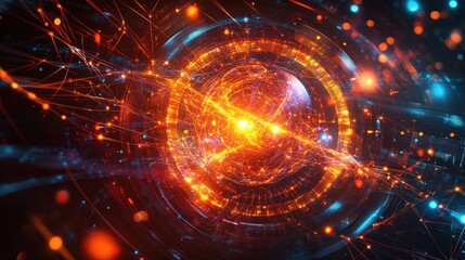 Obraz premium Holographic Quantum Machine Glowing with Complex Bi
