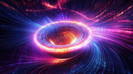 Obraz premium Quantum Core Glowing Under Swirling Binary Projection 2 Standard