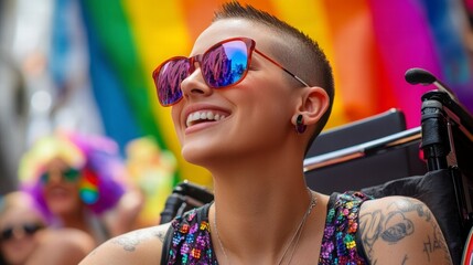 Smiling Woman In Wheelchair At Pride Parade