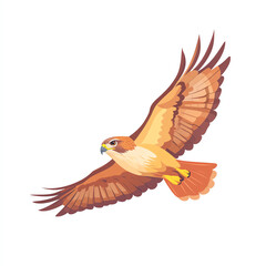 Obraz premium A majestic hawk gracefully soaring through the blue sky. Its wings spread wide, showcasing an array of vibrant feathers. Ideal for nature and wildlife enthusiasts.