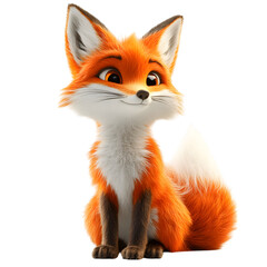Fluffy 3D Cartoon Fox with Glowing Orange Fur Sitting Down Isolated on Transparent Background