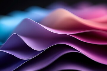 Smooth flowing waves in vibrant purple, pink and blue colors create abstract background with soft gradients and elegant curves. For modern design projects.