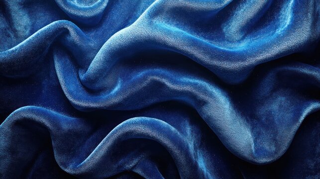 Fototapeta Blue velvet fabric drapes, dark background, textile texture