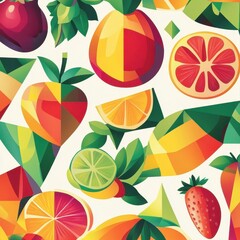 Geometric fruit pattern showcases vibrant colors and abstract shapes