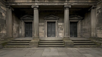 Ancient stone portico entrance, exterior, daylight. Possible use stock photo