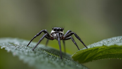 Fototapeta premium Jumping Spider Close-up, Macro Photography of Spiders on Leaves