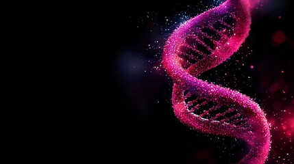 Glowing pink DNA strand against a dark background.