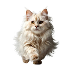 Cream maine coon cat walking on white background ia