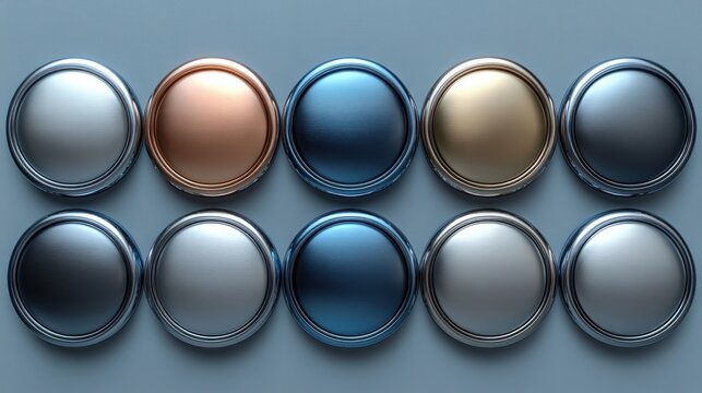 Metallic Chrome Circle Buttons Set for Graphic Design Applications