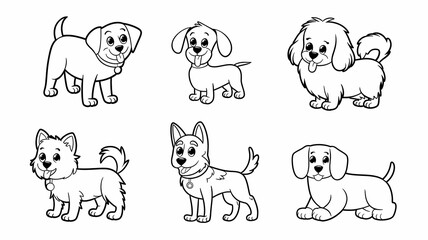 Fototapeta premium Line Art of Six Playful Dog Breeds, Cute Pups in Various Poses