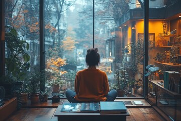Young man coughing in modern office, serious expression in cozy shirt, respiratory discomfort and chest pain indoors
