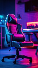 Stylish Gaming Chair with Neon Lighting in Modern Workspace