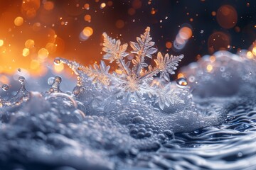 Captivating dance of sparkling snowflakes in a magical winter wonderland landscape