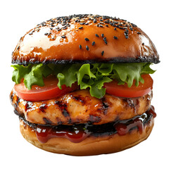 Teriyaki Chicken Burger with Lettuce Isolated on Transparent Background