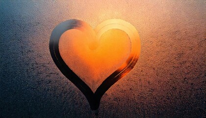 Fototapeta premium Heart shape drawn on a foggy window with warm light background during winter
