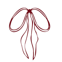Hand drawn vector bow. Minimalist red outline linear trendy sketch style. illustration for fashion, packaging, digital prints, invitation, scrapbooking, logo
