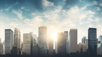 Fototapeta premium A high-resolution image of a summer cityscape, clear blue skies, light-colored background and accurate lighting, generative ai illustration